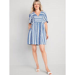 Old Navy Blue White Geometric Mini Dress Womens 2X Swing Pockets